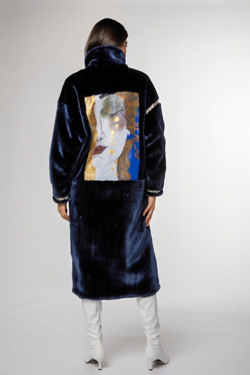 Ręcznie malowane sztuczne futro NAVY BLUE GUSTAV