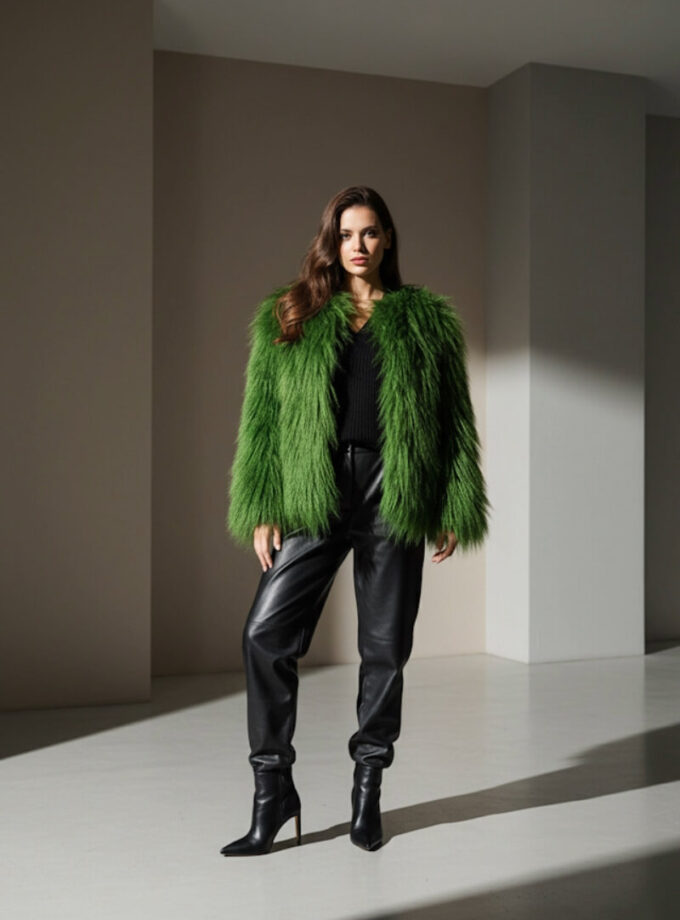 Zielone futerko damskie LIKE A DIVA – elegancki krótki fason