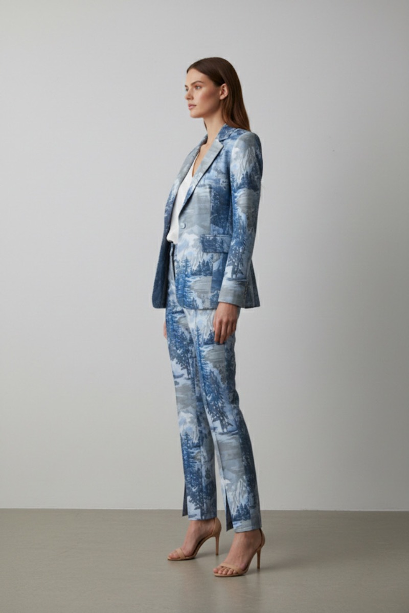 Garnitur damski Blue Landscape stylizacja elegancka – garnitur damski na wesele i komunię