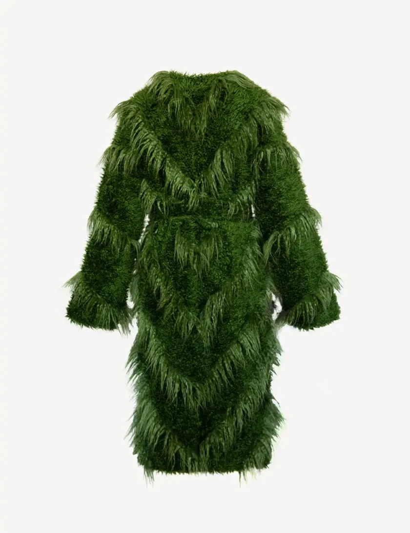 Długi zielony płaszcz ze sztucznego futra GREEN LLAMA