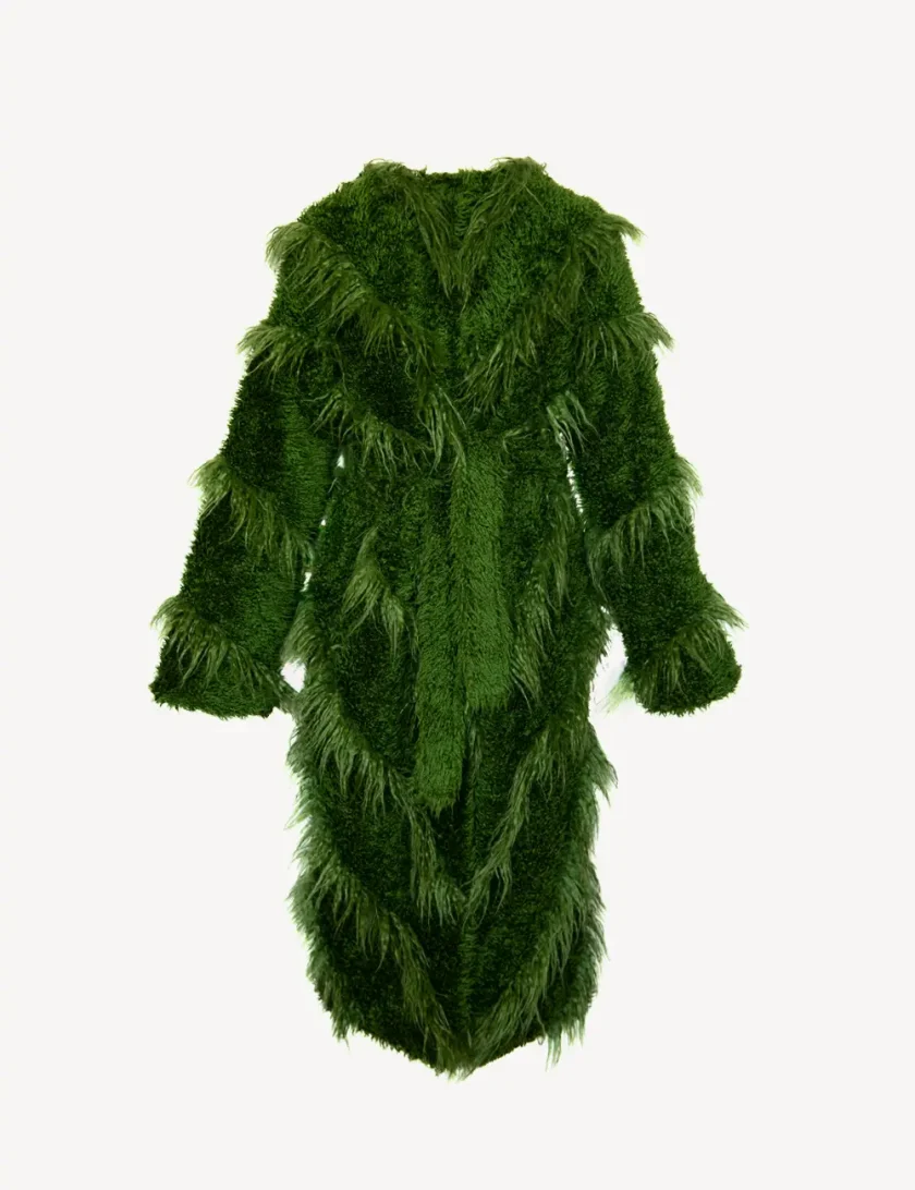 Długi zielony płaszcz ze sztucznego futra GREEN LLAMA