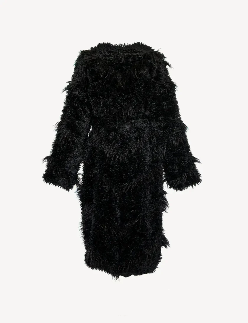 Długi czarny płaszcz ze sztucznego futra BLACK LLAMA