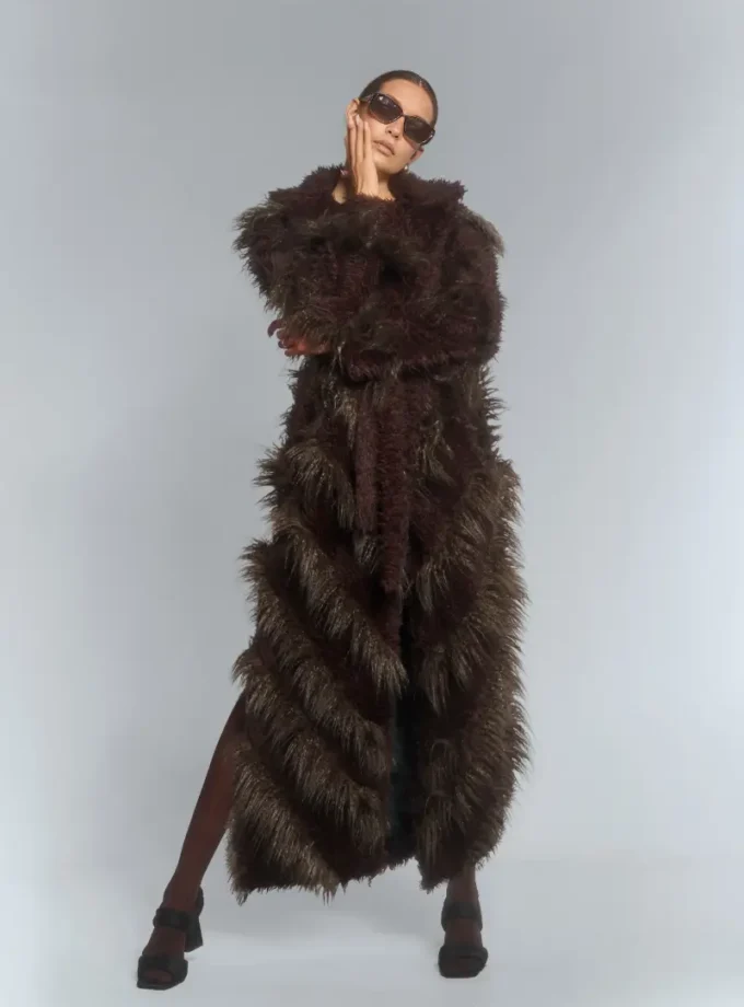 Brązowe sztuczne futro IT GIRL – elegancki płaszcz damski