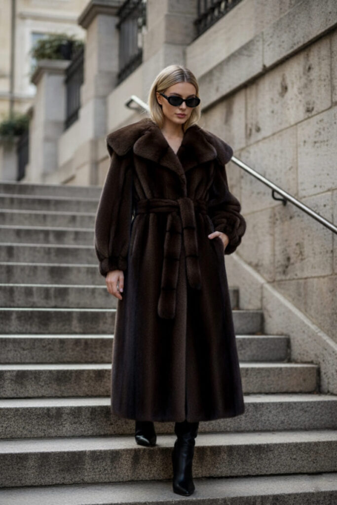 Brązowe sztuczne futro OLD MONEY street style
