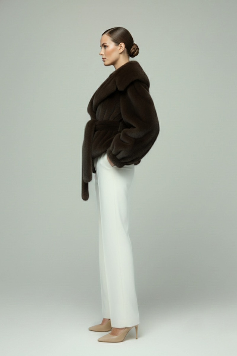 Stylowe futerko damskie OLD MONEY 2.0 w kolorze brązowym